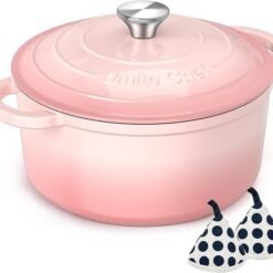Umite Chef 5QT Enameled Cast Iron Dutch Oven Pot with Lid, Heavy-Duty Cookware for Bread Baking, Braising, Stews, Roasting, Wedding Registry Ideas & Gifts (Pink)