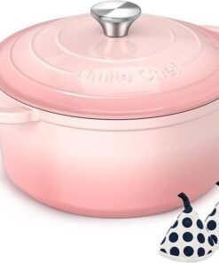 Umite Chef 5QT Enameled Cast Iron Dutch Oven Pot with Lid, Heavy-Duty Cookware for Bread Baking, Braising, Stews, Roasting, Wedding Registry Ideas & Gifts (Pink)