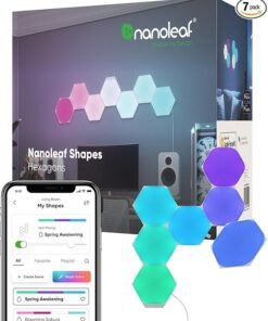 Nanoleaf Shapes LED Wall Lights, RGBW Smart Wall Panels with 16M+ Color, Compatible with Alexa & Google Assistant, Music Sync, DIY Gaming Light for Home Decor (Hexagons Smarter Kit 7 Pack)