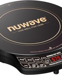 Nuwave Precision Induction Cooktop Gold, 12” Shatter-Proof Ceramic Glass Surface, Large 8” Heating Coil, Portable, 51Temp Settings 100°F to 575°F, 3 Wattage Settings 600, 900, and 1500 Watts