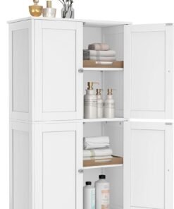 VASAGLE Floor Storage Cabinet, Shaker Cabinet with 2 Adjustable Shelves, 4 Doors, Tall Freestanding Organizer Unit, for Kitchen Bathroom Living Room, Cloud White UBBC553WH01S