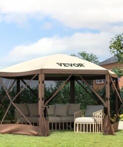VEVOR Pop Up Gazebo Screen Tent, Pop-Up Instant Gazebo Tents with Mosquito Netting Outdoor Canopy, 6 Sided Sun Shelter 10x10ft with 6 Removable Wind Cloths & 2 Mesh Windows, Pavilion Tent for Patio