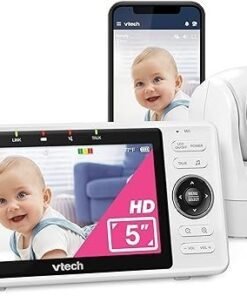 VTech VM901 Smart WiFi Baby Monitor with 1080p FHD Camera and 5″ HD IPS Display, Free App, Remote Pan Tilt Zoom, Night Vision, Motion Detection Alerts
