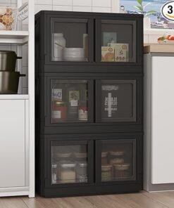 FLEXIMOUNTS 228 QT Stackable Storage Bins With Lids, Collapsible Plastic Storage Bins With Doors and Built-in Wheels For Home Dorm Closet Organizers and Storage, 3 Pack Cubes, Black