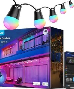 Govee Smart Outdoor String Lights 2, 144ft Outdoor Lights with Dimmable Warm White LED Bulbs, 47 Scene Modes for Patio, Backyard, Balcony, IP65 Waterproof, Works with Alexa, App Control