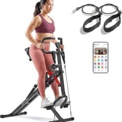 Sunny Health & Fitness Row-N-Ride PRO, Full Body Combo Squat Machine w/Optional Resistance Band, Easy Setup Ab Workout Exercise Equipment for Home, Whole Body Cardio, Optional SunnyFit App Connection