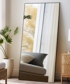 Beauty4U 71″ x 32″ Full Length Mirror with Stand, Large Floor Mirror for Bedroom, Wall Mounted or Leaning Full Body Mirror, HD Tempered Glass Dressing Mirror for Outfit Check & Home Decor, Black