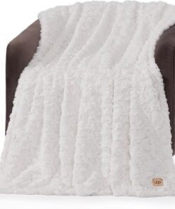 UGG Adalee Faux Fur Throw Blanket for Couch, Cozy Soft Blanket for Bed or Chair, Giftable Fluffy Throw, Machine Washable, Luxury Spring Home Decor, 50-inch x 70-inch, Natural White