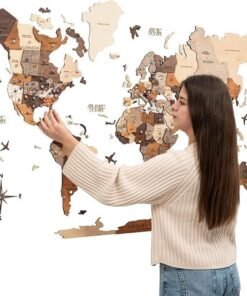 Enjoy The Wood 3D Wooden World Map Wall Art – Large Travel Map with Pins for Art Decor – Decorative Map of the World for Home, Office – Travel Wall Art Housewarming Gift Idea (Multicolor, M, Unframed)