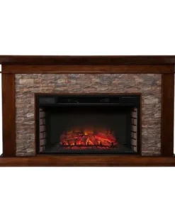Unbranded Null Ithaca 60 In. W Simulated Stone Electrics Fireplaces
